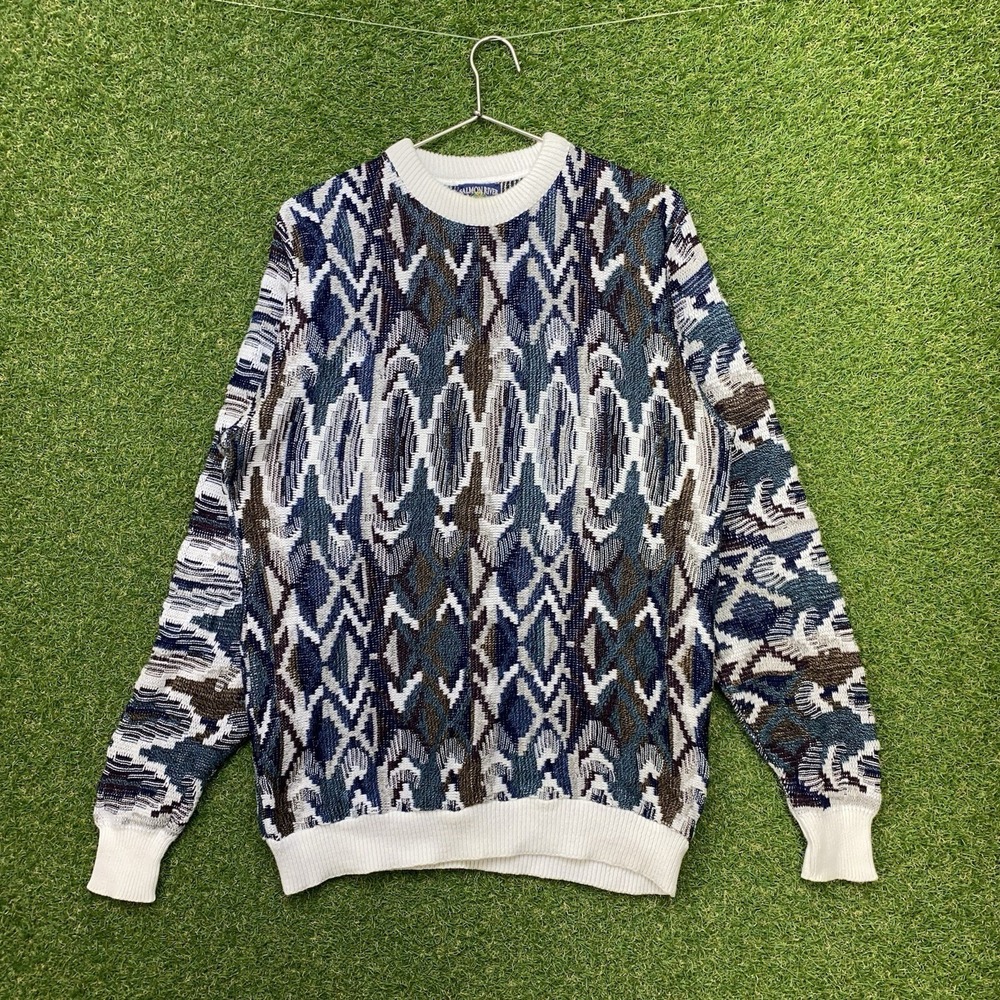 Vintage 3D Knit Sweater Mens XLT Tall Coogi Style Chunky AOP Fall Aztec Baggy